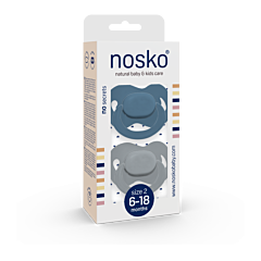 Nosko Fopspeen Whale Blue + Mouse Grey 6-18M 2 Stuks