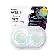 Philips Avent Sucette Ultra Air Night 0-6 Mois - Bleu/Vert - 2 Pièces