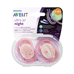 Philips Avent Sucette Ultra Air Night 6-18 Mois - Rose - 2 Pièces