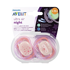 Philips Avent Fopspeen Ultra Air Night 6-18 Maanden - Roze - 2 Stuks