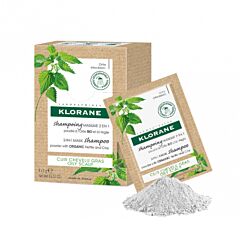 Klorane Shampooing Masque 2-en-1 Poudre à l'Ortie Bio et à l'Argile Cuir Chevelu Gras 8 Sachets x 3g