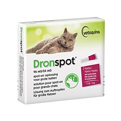 Dronspot 96mg/24mg Solution Spot-On Vermifuge Grands Chats - 5 à 8kg - 2 Pipettes