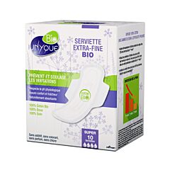 Unyque Bio Serviettes Extra-Fines 100% Bio - Super - 10 Pièces