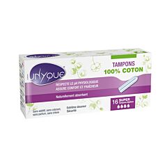 Unyque Tampons 100% Coton - Super Sans Applicateur - 16 Pièces