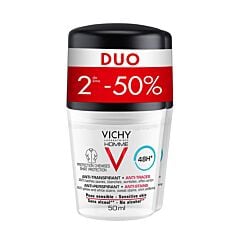 Vichy Homme Deodorant Roller Anti-Transpirant Tegen Vlekken 48u Promo Duo 2e -50% 2x50ml