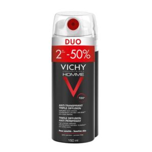 Vichy Homme Déodorant Anti-Transpirant Triple Diffusion 72h Spray Duo 2x150ml PROMO 2ème -50%