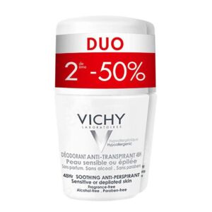 Vichy Deodorant Roller Anti-Transpiratie Gevoelige Huid 48u Promo Duo 2e -50% 2x50ml 