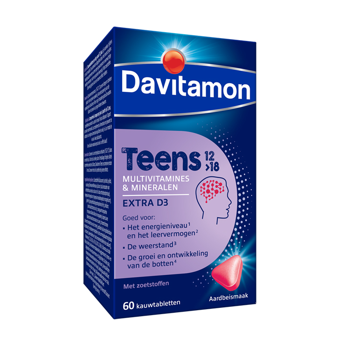 Image of Davitamon Teens 12-18J Aardbei 60 Kauwtabletten 