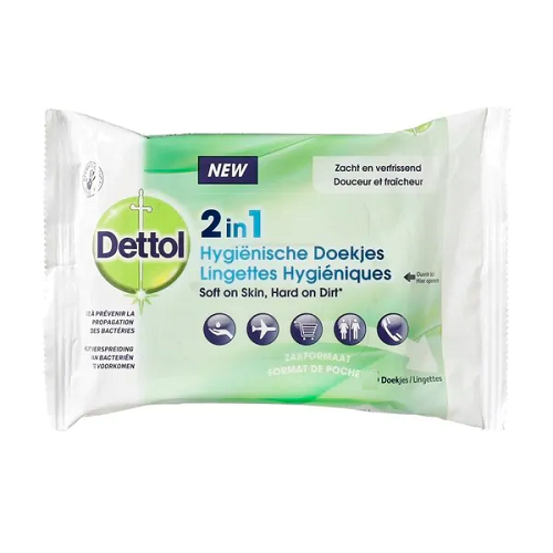 Image of Dettol 2in1 Hygiënische Doekjes 12 Stuks