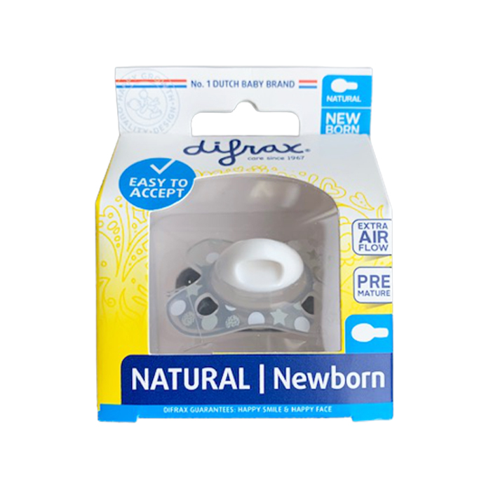 Image of Difrax Fopspeen Natural Newborn - Grijze Sterretjes/Bolletjes - 1 Stuk