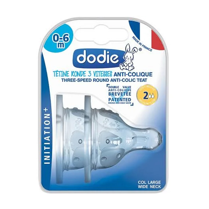 Image of Dodie Initiation+ Anti-Koliek Speen 0-6M+ / 3 Snelheden / Debiet 2 / 2 Stuks 