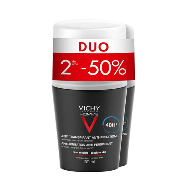 Image of Vichy Homme Deodorant Roller 48u Gevoelige Huid Promo Duo 2e -50% 2x50ml 