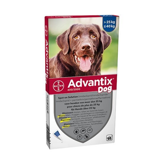 Image of Advantix Hond 25<40kg Bestrijding &amp; Preventie Vlooien/Teken 4x4,0ml 