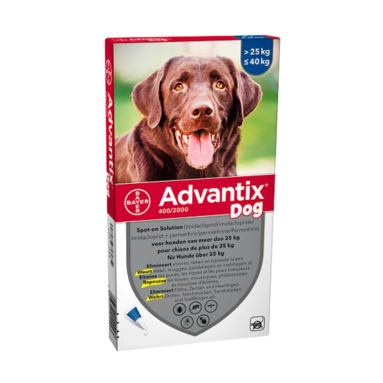 Image of Advantix Hond 25<40kg Bestrijding &amp; Preventie Vlooien/Teken 6x4,0ml 