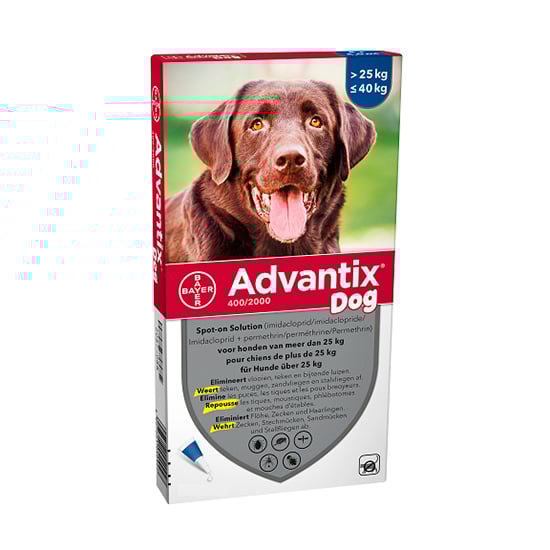Image of Advantix Hond 25<40kg Bestrijding &amp; Preventie Vlooien/Teken 6x4,0ml 