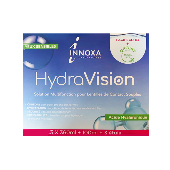 Image of Innoxa Hydra Vision Multifunctionele Lenzenvloeistof - Zachte Contactlenzen - 3x360ml + 100ml 