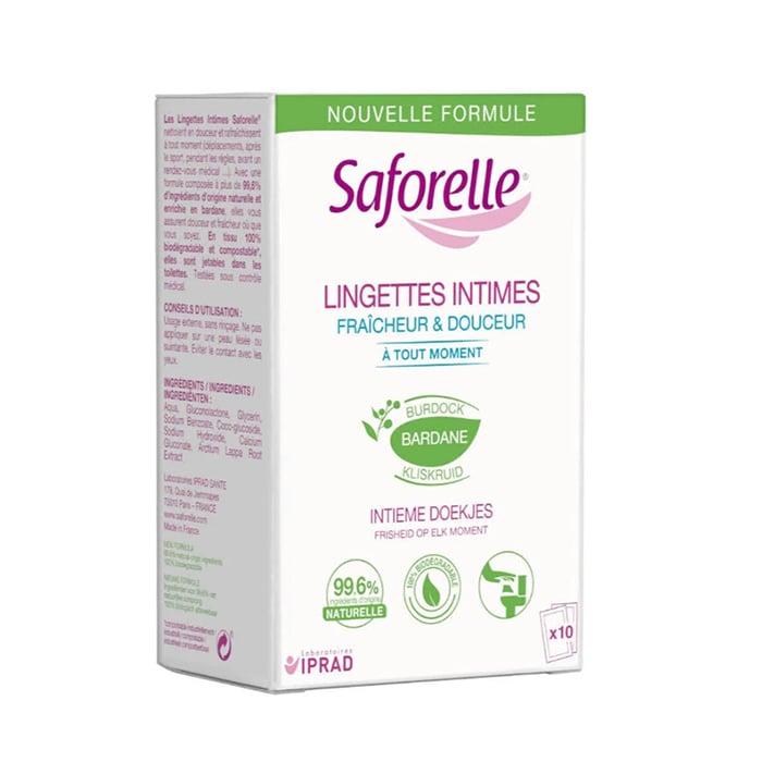 Image of Saforelle Intieme Doekjes Bio-Afbreekbaar Individueel Verpakt 10 Stuks 