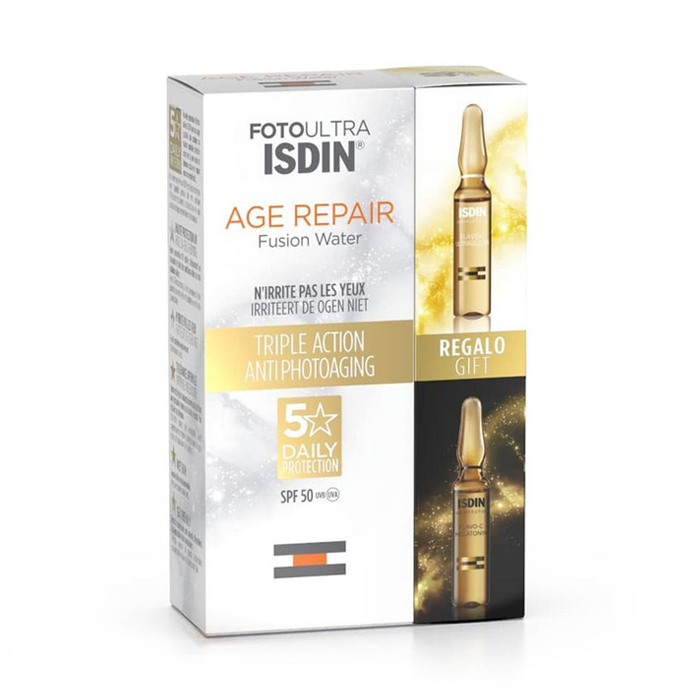 Image of Isdin FotoUltra Age Repair Fusion Water SPF50 50ml + 2 GRATIS Flavo-C Ampullen