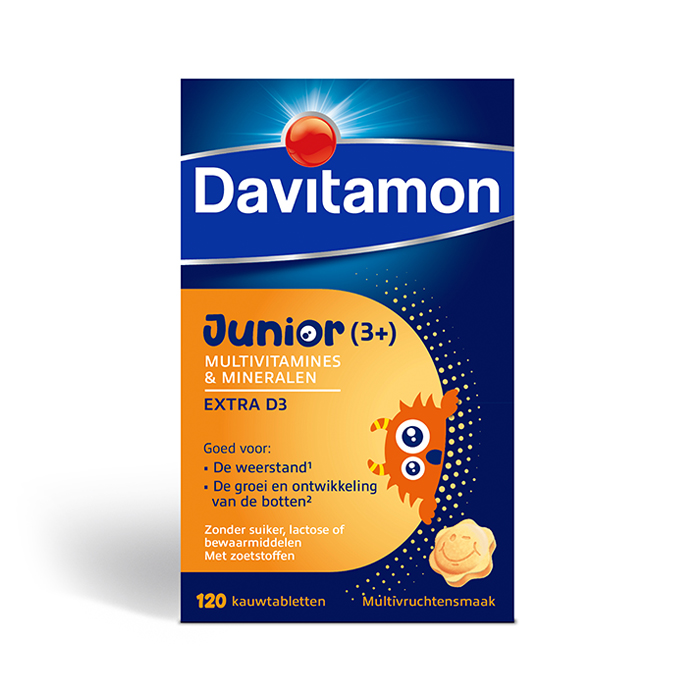 Image of Davitamon Junior Multivitaminen Extra D3 Multivruchten 120 Tabletten 