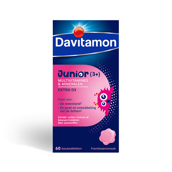 Image of Davitamon Junior Multivitaminen Extra D3 Framboos 60 Tabletten