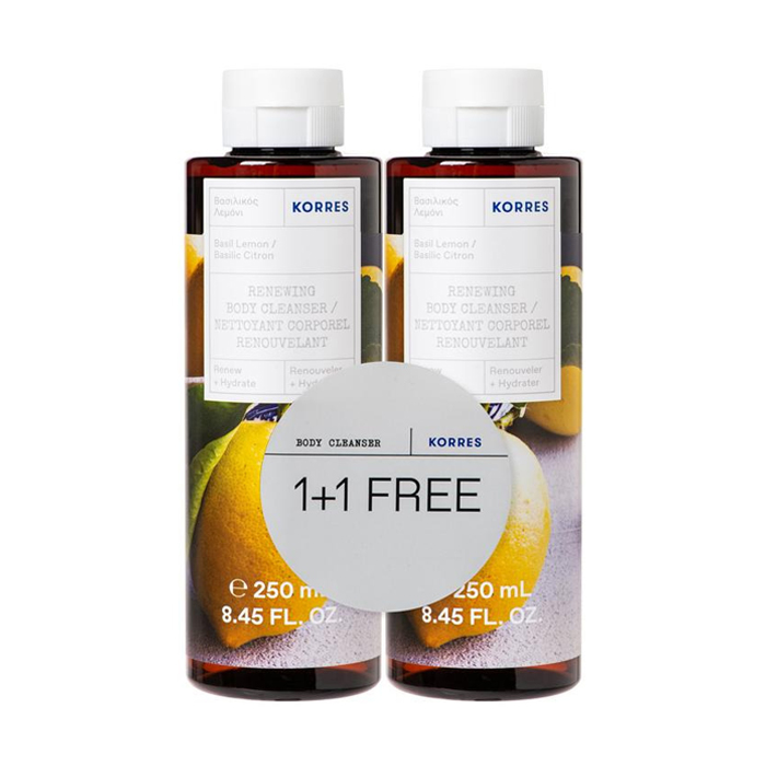 Image of Korres Renewing Body Cleanser Basil Lemon 250ml Promo 1 + 1 GRATIS 