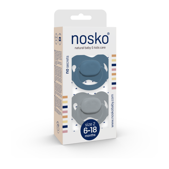Image of Nosko Fopspeen Whale Blue + Mouse Grey 6-18M 2 Stuks 