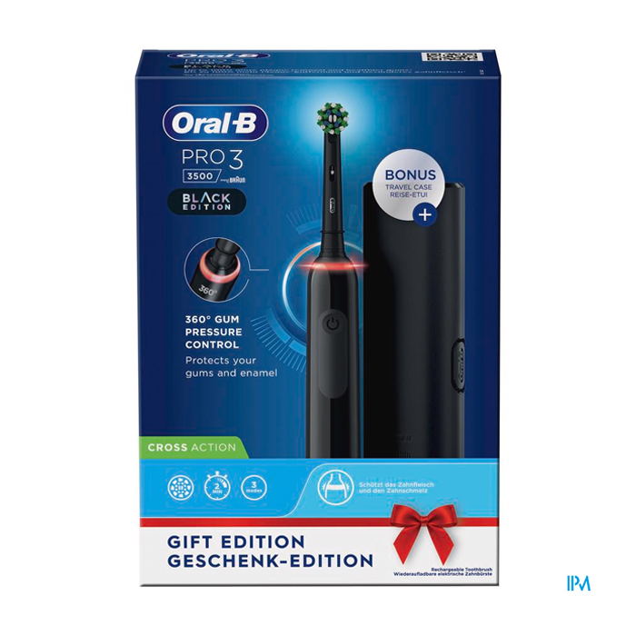 Image of Oral B Pro3 3500 Black Eb50brb + Black Tc Box 