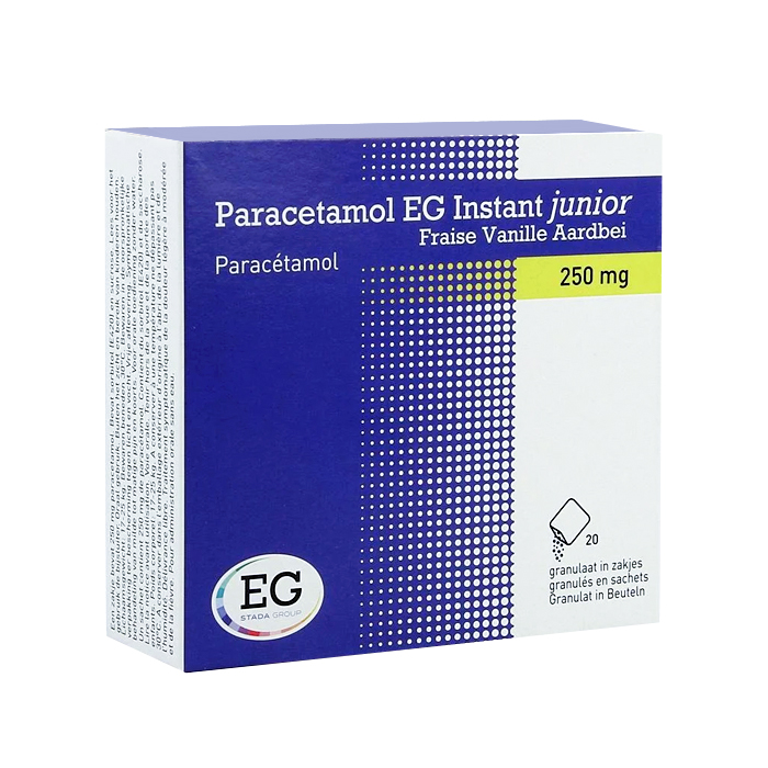 Image of Paracetamol EG Instant Junior Vanille/Aardbei 250mg 20 Zakjes