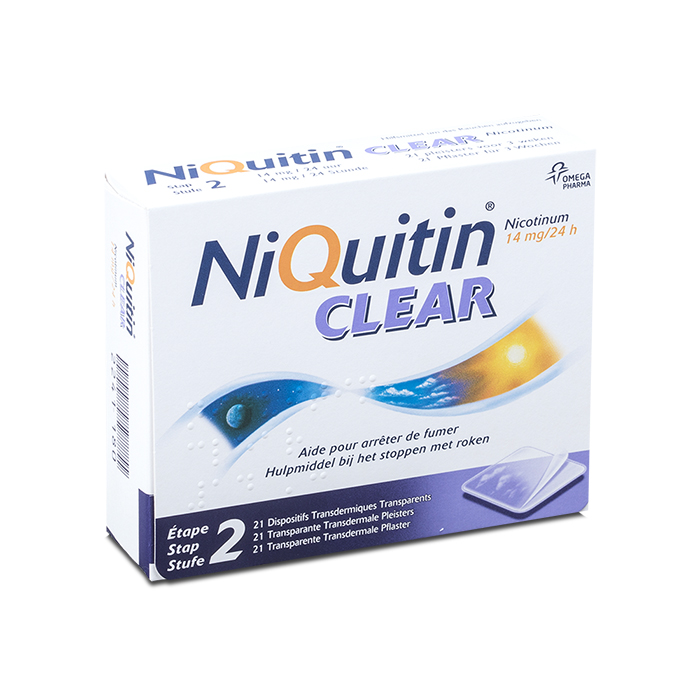 Image of NiQuitin Clear Patch - Stoppen Met Roken - 24u Geen Behoefte - 14mg 21 Stuks