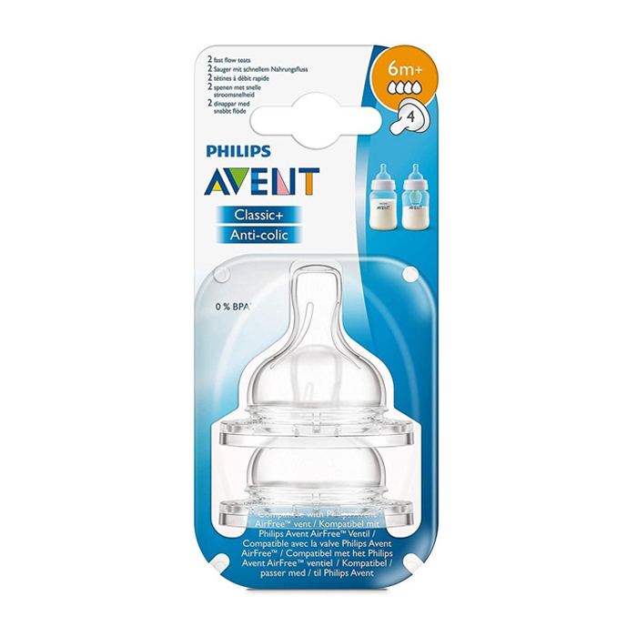 Image of Philips Avent Classic+ Anti Colic Zuigspeen 6M+ - Snelle Toevoer - 2 Stuks