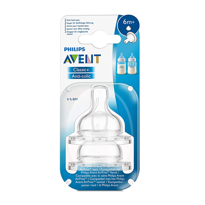 Image of Philips Avent Classic+ Anti-Colic Zuigspeen 6M+ - Dikkere Voeding - 2 Stuks 