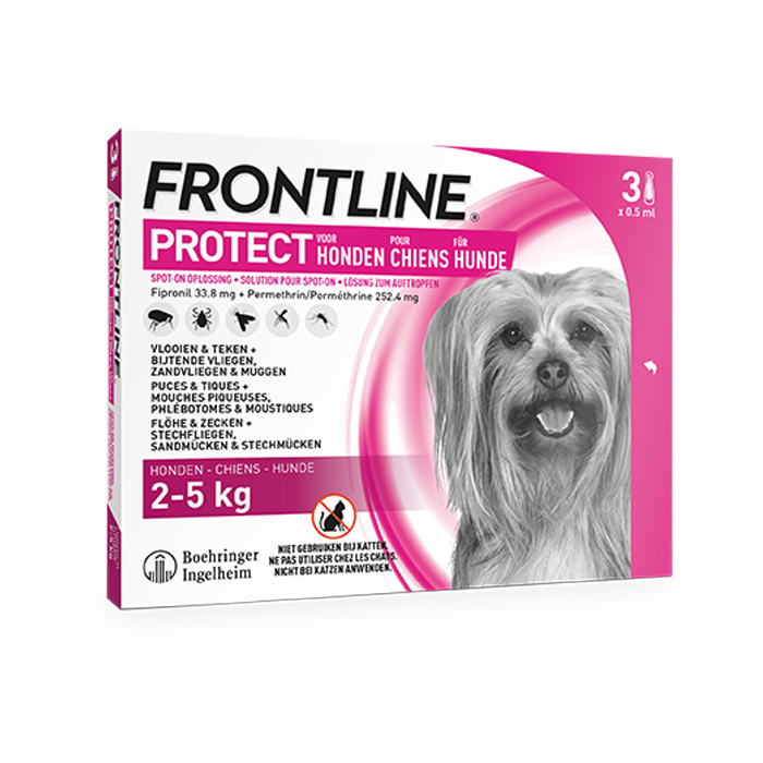 Image of Frontline Protect - Anti-Vlooien/ Teken Spot-On Oplossing Voor Honden - 2-5kg - 3 Pipetten 