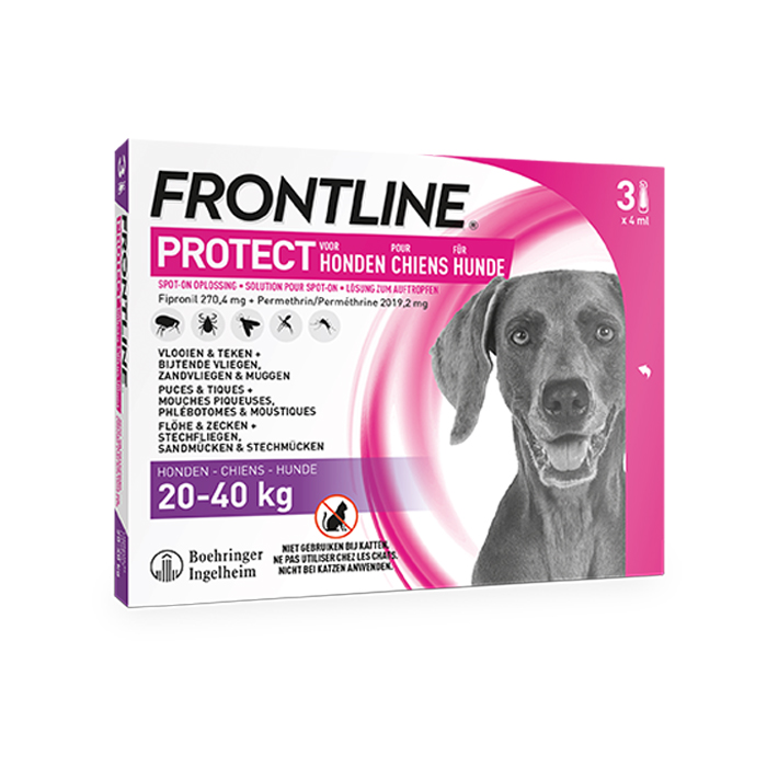 Image of Frontline Protect - Anti-Vlooien/ Teken Spot-On Oplossing Voor Honden - 20-40kg - 3 Pipetten 