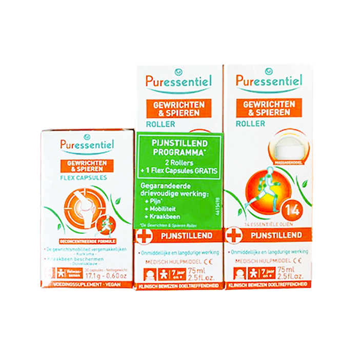 Image of Puressentiel Gewrichten &amp; Spieren Roller Duo 2x75ml + 1 Flex Gewrichten &amp; Spieren Capsules GRATIS 