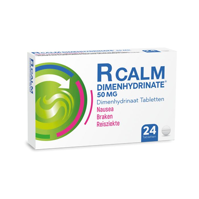 Image of R Calm Dimenhydrinaat - Misselijkheid/Braken/Reisziekte - 24 Tabletten