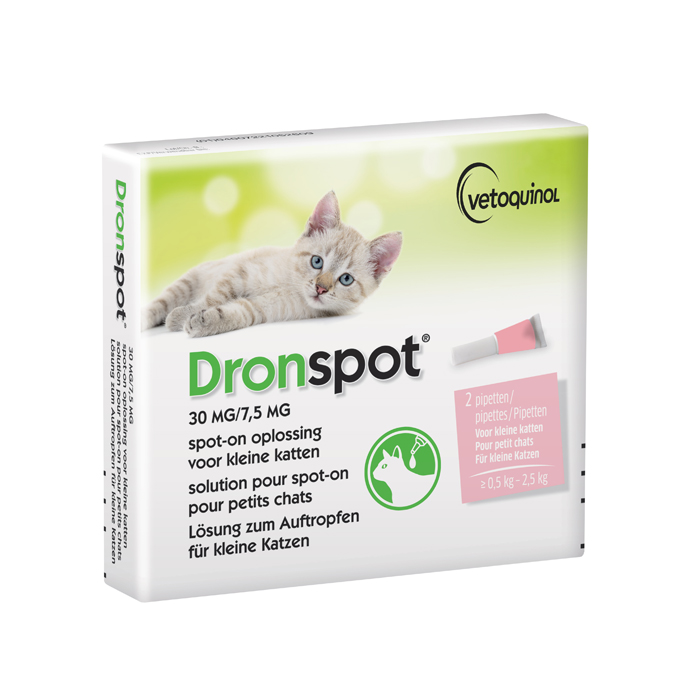 Image of Dronspot Spot-On Ontworming Oplossing - Kleine Katten - >0,5-2,5kg - 2 Pipetten 