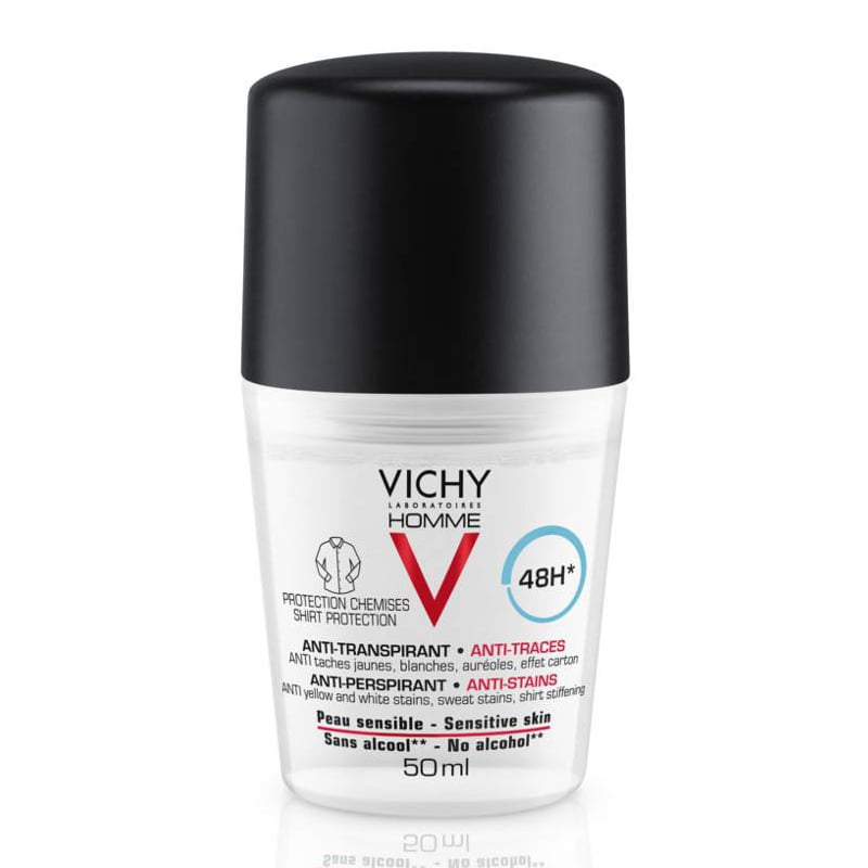 Image of Vichy Homme Deodorant Roller Anti-Transpirant Tegen Vlekken 48u 50ml 