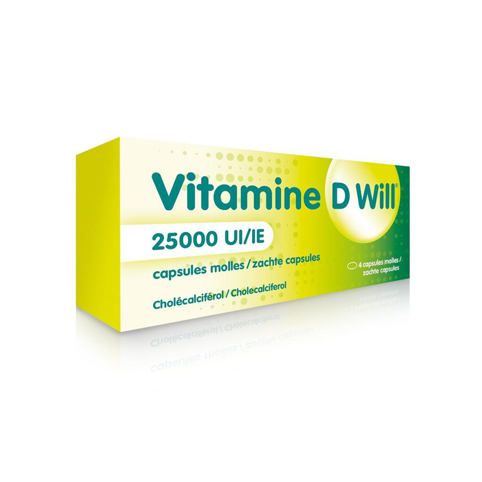 Image of Vitamine D Will 25000IE 4 Zachte Capsules